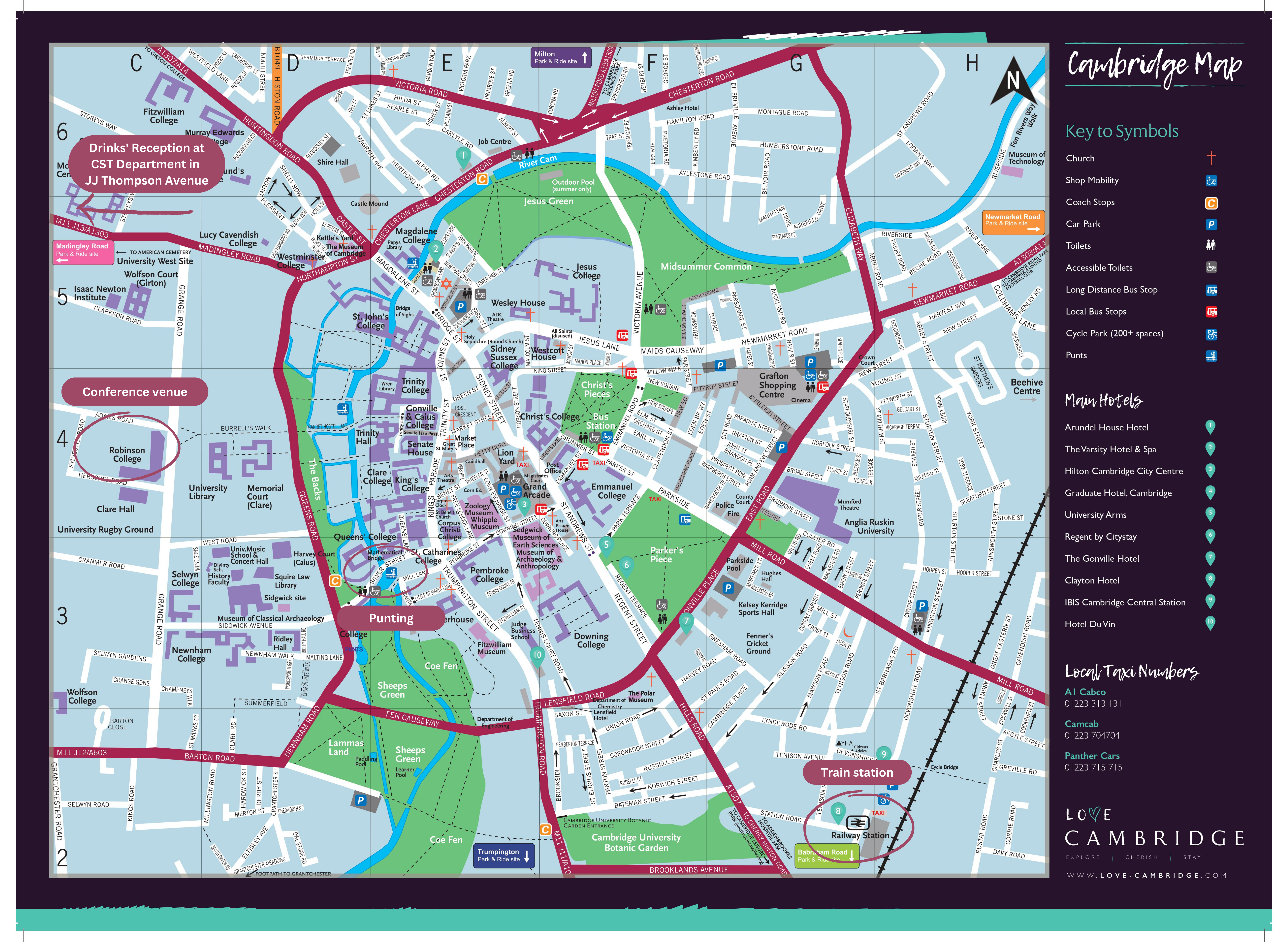 Map of Cambridge city centre showing main venues